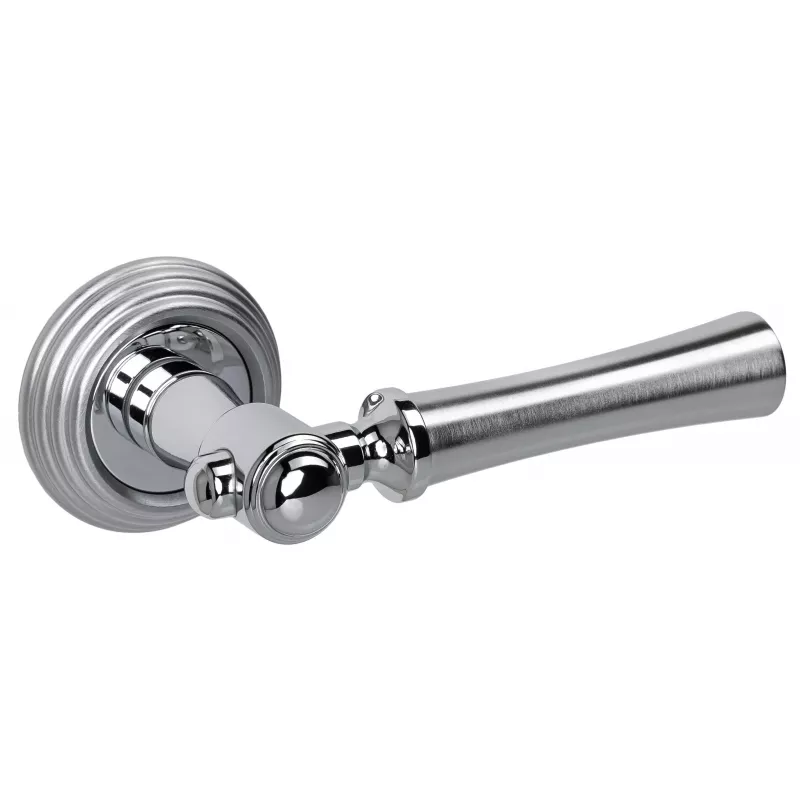 Дверная ручка на розетке Extreza DEZI-R05-F05-F04-F05 (DEZI 309) матовый хром / хром / кольцо матовый хром