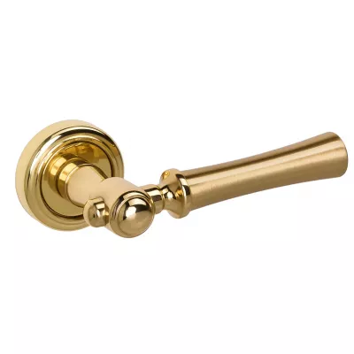 Дверная ручка на розетке Extreza DEZI-R01-F07-F01 (DEZI 309) матовая латунь глянец / латунь / кольцо латунь