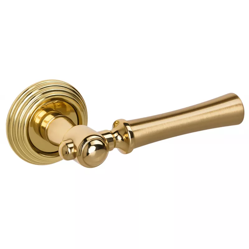 Дверная ручка на розетке Extreza DEZI-R05-F07-F01 (DEZI 309) матовая латунь глянец / латунь / кольцо латунь