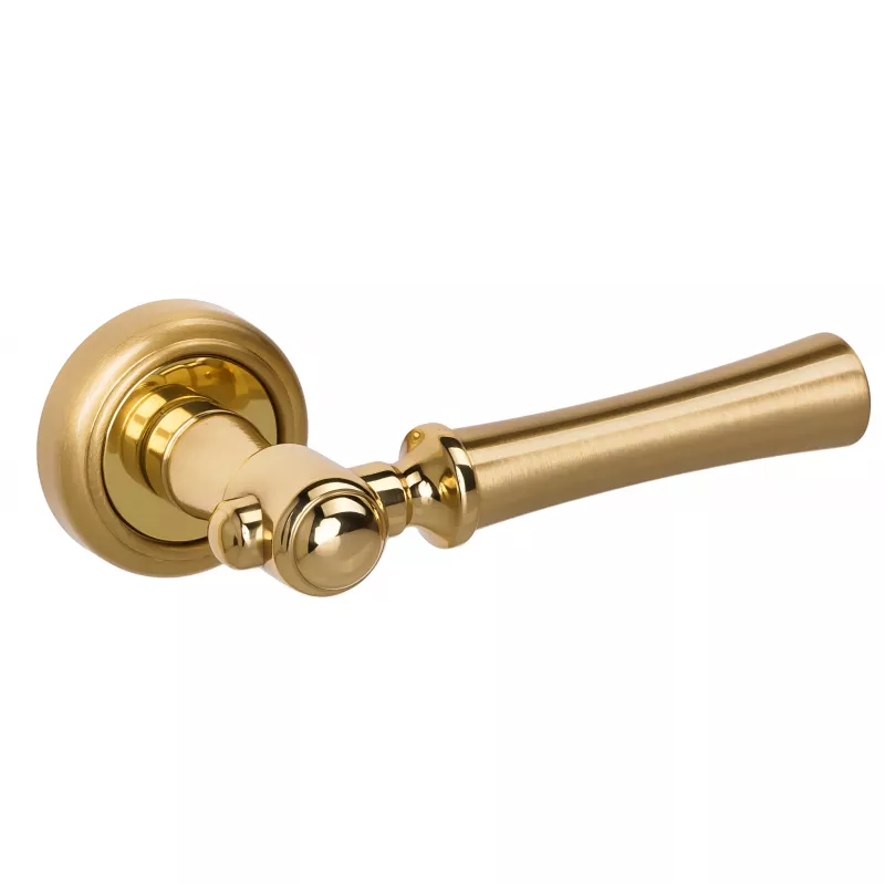 Дверная ручка на розетке Extreza DEZI-R01-F07-F01-F07 (DEZI 309) матовая латунь глянец / латунь / кольцо матовая латунь глянец