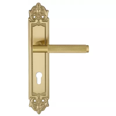 Дверная ручка на планке Extreza "TUBA" 126 PL02-CYL-85 матовая латунь глянец F07