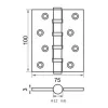 Петля стальная 100*75*2,5, 4 подшипника, FL б/колп., цвет латунь матовая, INDECOR FL 100-4BB FH SG