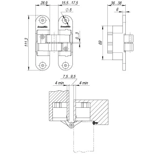 Петля скрытой установки U3D6200R SC правая (Architect 3D-ACH 60) мат. хром 60 кг