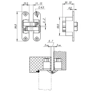 Петля скрытой установки U3D4200L SC левая (Architect 3D-ACH 40) мат. хром 40 кг