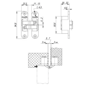 Петля скрытой установки U3D4200L AB левая (Architect 3D-ACH 40) бронза 40 кг