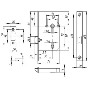 Защелка врезная PLASTP72-50 (P72-50) AB бронза