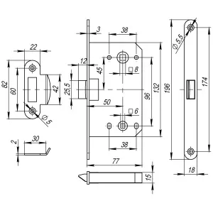 Защелка PLASTP96WC-50 (P96WC-50) SG мат.золото