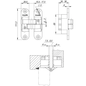 Петля скрытой установки U3D6200L CP левая (Architect 3D-ACH 60) хром 60 кг