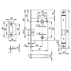 Защелка врезная PLASTP82-50 (P82-50) CP хром