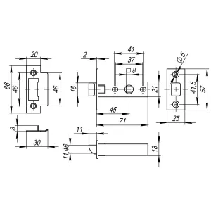 Защелка врезная PLASTP12-45-25 WH белый