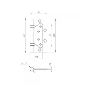 Петля из нержавейки универсальная без врезки 500-2BB 100x2,5 (INOX 304)