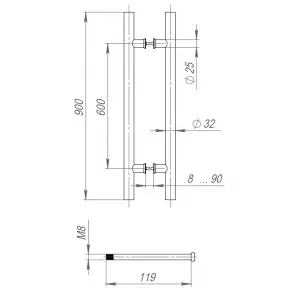 Ручка-скоба PH-22-32/900-INOX black (нержавейка 304)