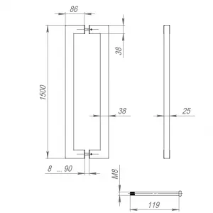 Ручка-скоба PH-26-38/1500-INOX black (нержавейка 304)