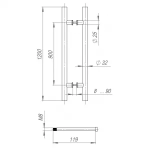 Ручка-скоба PH-22-32/1200-INOX black (нержавейка 304)