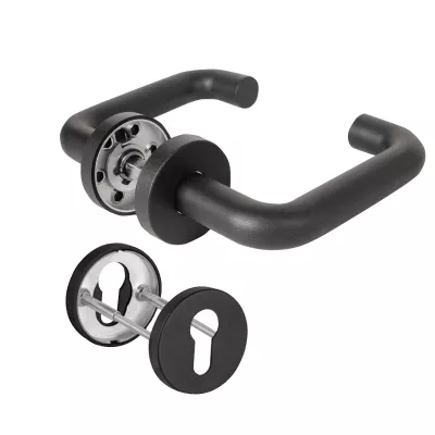 Комплект Fuaro (Фуаро) дверных ручек с накладками под цилиндр FR.DH57.0219 NE (DH-0219 NE) 9x140 мм, BL-24 черный